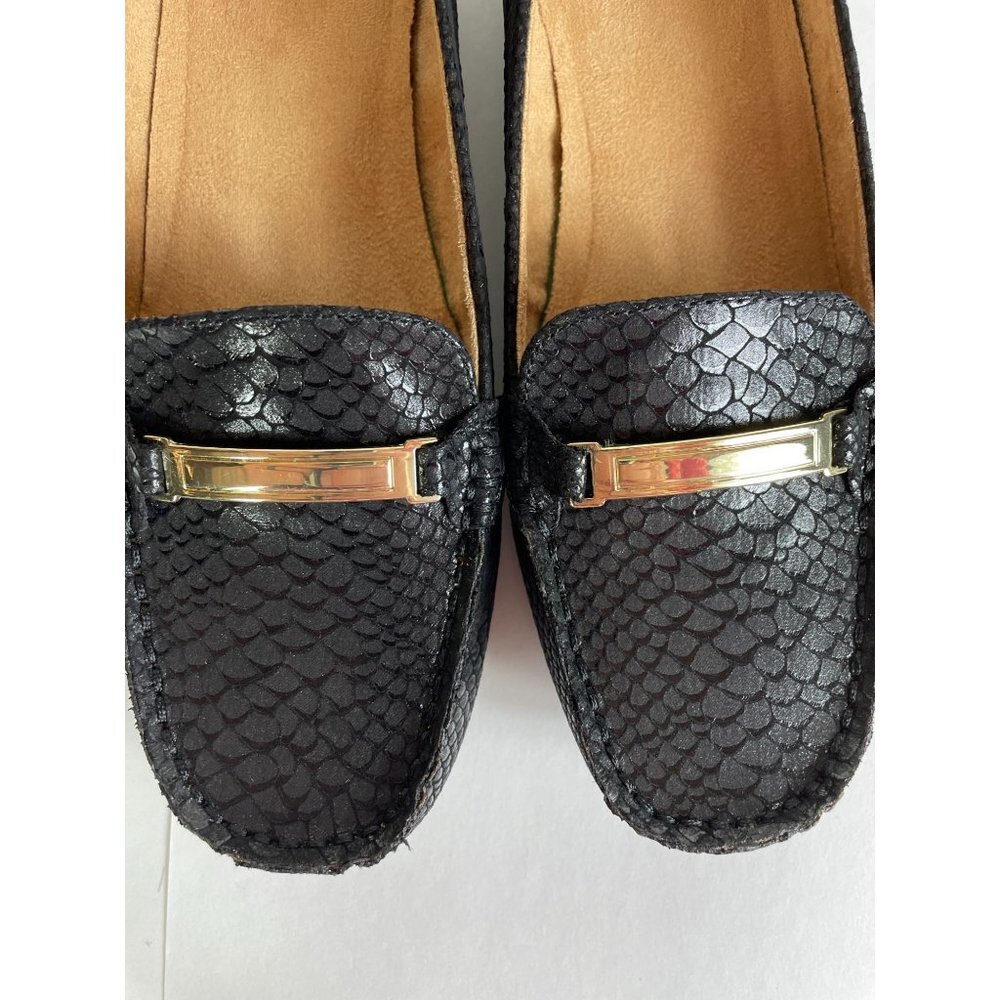 Naturalizer Women's Gadget Size 9 US Black Shimmer Snake Slip On Flats Loafers